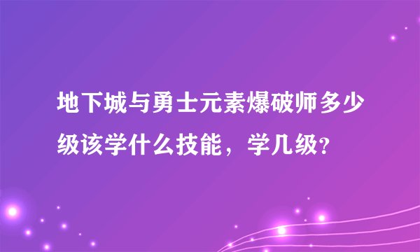 地下城与勇士元素爆破师多少级该学什么技能，学几级？