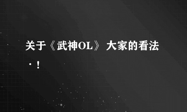 关于《武神OL》 大家的看法·！