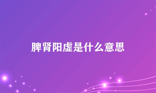 脾肾阳虚是什么意思