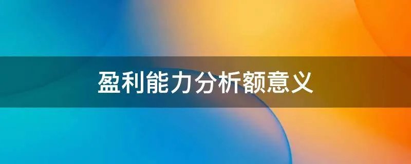 盈利能力分析额意义