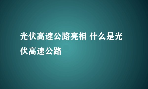 光伏高速公路亮相 什么是光伏高速公路