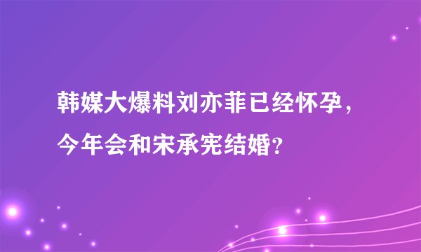 韩媒大爆料刘亦菲已经怀孕,今年会和宋承宪结婚?