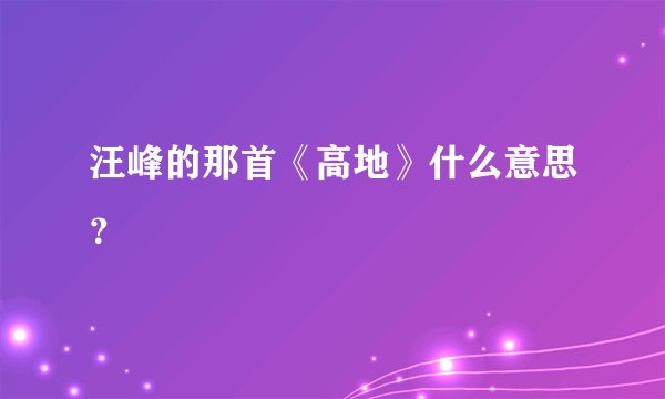 汪峰的那首《高地》什么意思？