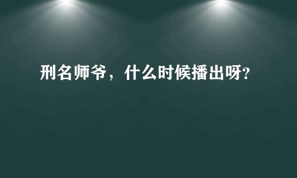 刑名师爷，什么时候播出呀？