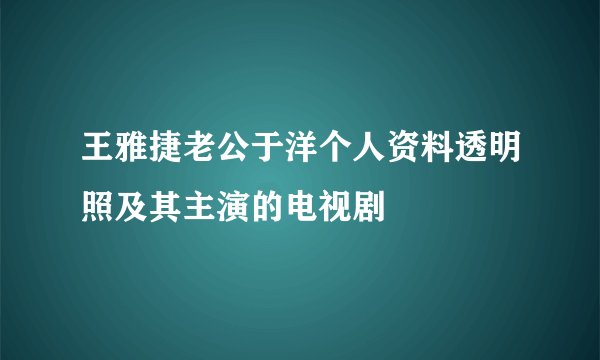 王雅捷老公于洋个人资料透明照及其主演的电视剧