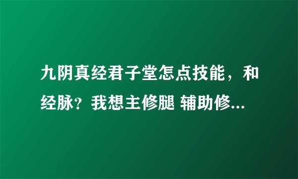 九阴真经君子堂怎点技能，和经脉？我想主修腿 辅助修剑。如果有别的建议也可以。洗耳恭听的