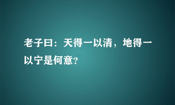 老子曰：天得一以清，地得一以宁是何意？