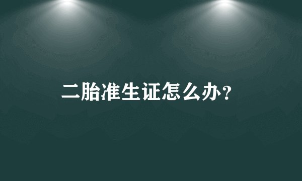 二胎准生证怎么办？