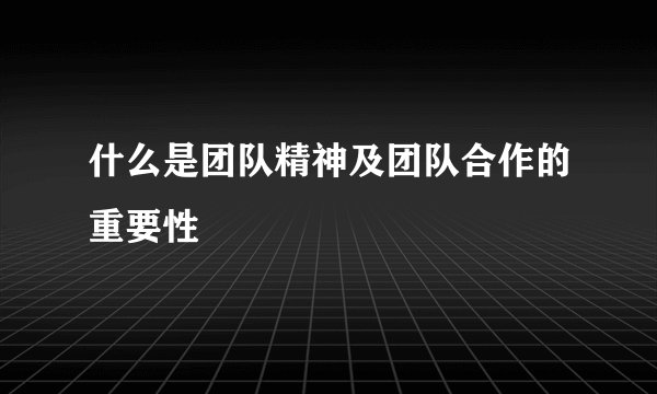 什么是团队精神及团队合作的重要性