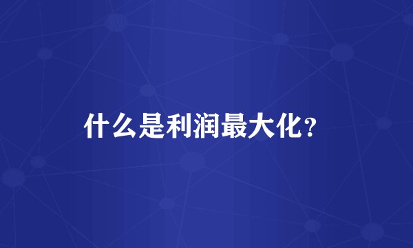 什么是利润最大化？