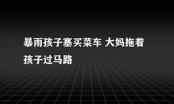 暴雨孩子塞买菜车 大妈拖着孩子过马路