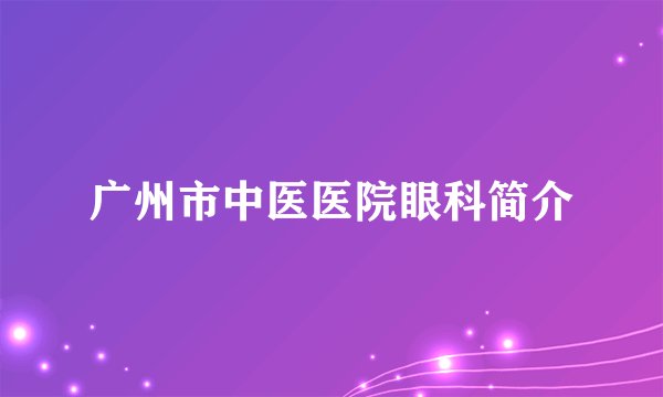 广州市中医医院眼科简介