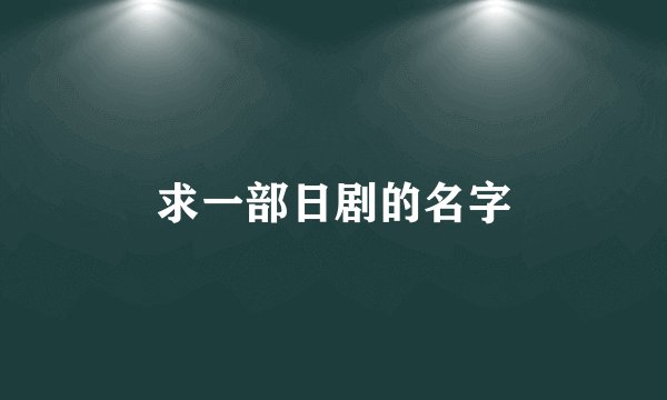 求一部日剧的名字