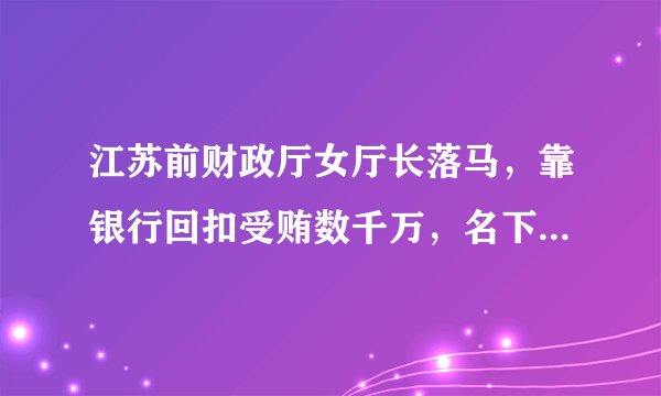 江苏前财政厅女厅长落马,靠银行回扣受贿数千万,名下七套房产