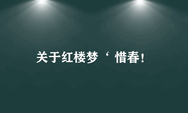 关于红楼梦‘ 惜春！