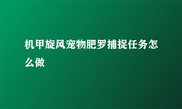 机甲旋风宠物肥罗捕捉任务怎么做