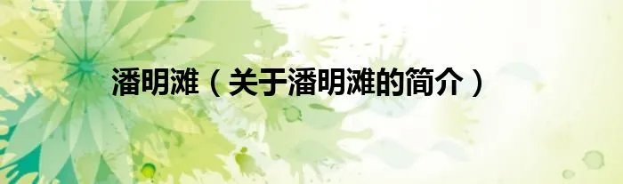 潘明滩(关于潘明滩的简介)