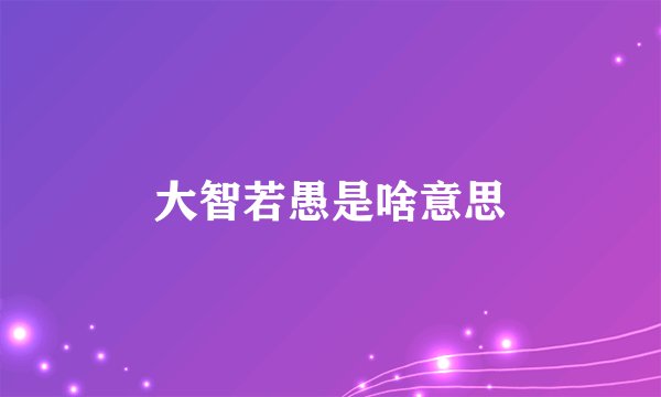 大智若愚是啥意思