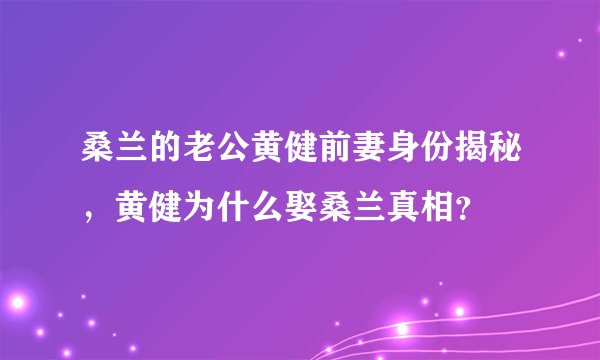 桑兰的老公黄健前妻身份揭秘，黄健为什么娶桑兰真相？