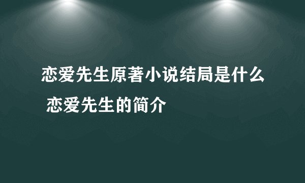 恋爱先生原著小说结局是什么 恋爱先生的简介