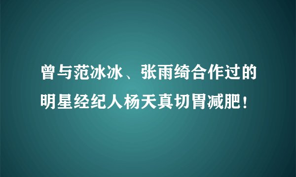 曾与范冰冰、张雨绮合作过的明星经纪人杨天真切胃减肥！