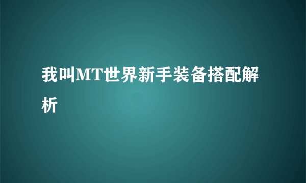 我叫MT世界新手装备搭配解析