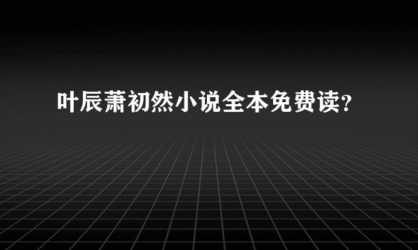 叶辰萧初然小说全本免费读？