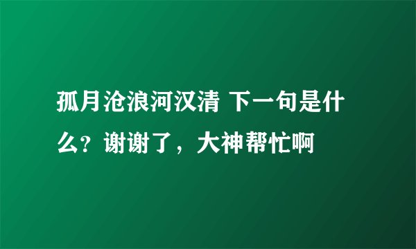 孤月沧浪河汉清 下一句是什么？谢谢了，大神帮忙啊