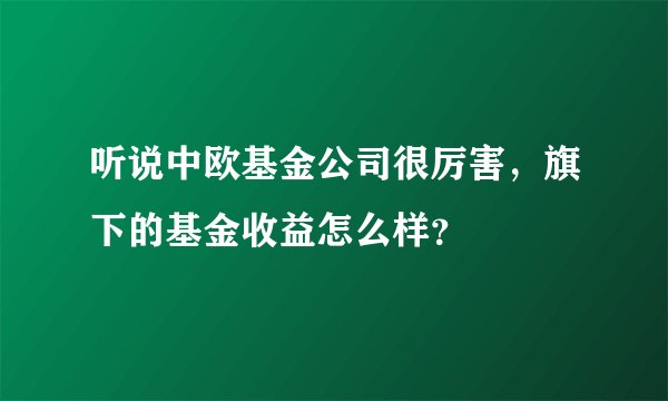 听说中欧基金公司很厉害，旗下的基金收益怎么样？