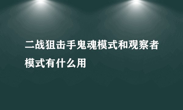 二战狙击手鬼魂模式和观察者模式有什么用