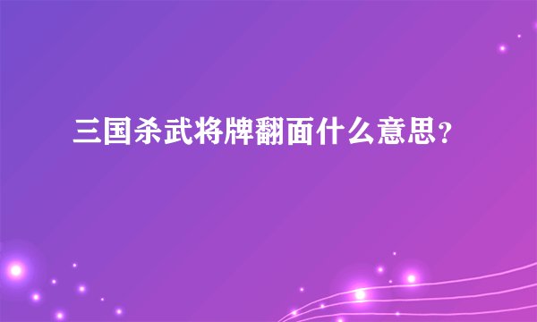 三国杀武将牌翻面什么意思？