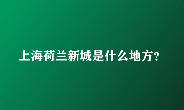 上海荷兰新城是什么地方？