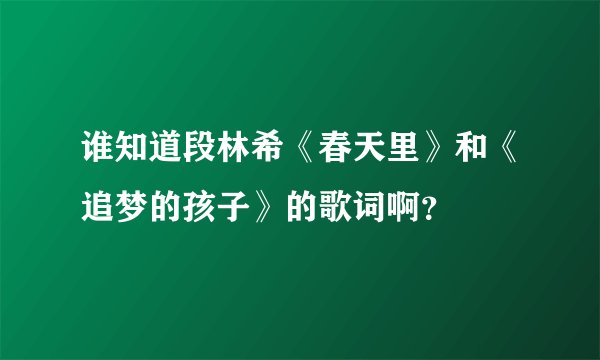 谁知道段林希《春天里》和《追梦的孩子》的歌词啊？