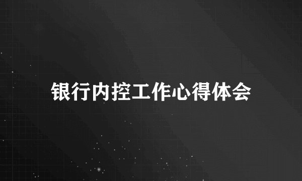 银行内控工作心得体会