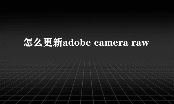 怎么更新adobe camera raw