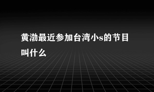 黄渤最近参加台湾小s的节目叫什么