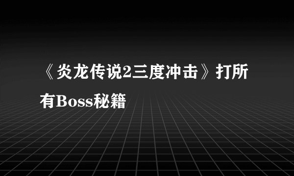 《炎龙传说2三度冲击》打所有Boss秘籍