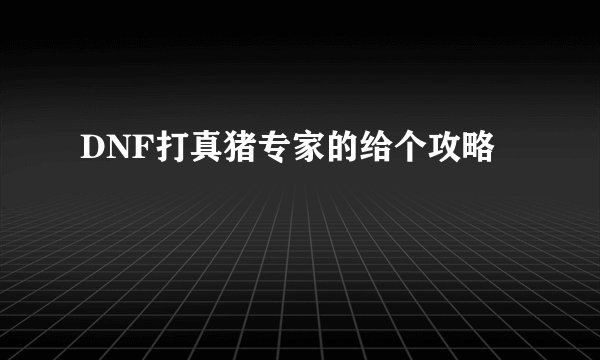 DNF打真猪专家的给个攻略