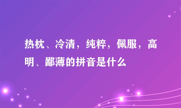 热枕、冷清，纯粹，佩服，高明、鄙薄的拼音是什么