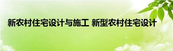 新农村住宅设计与施工 新型农村住宅设计