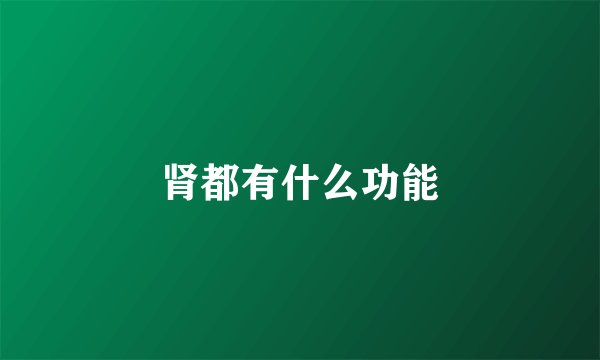 肾都有什么功能