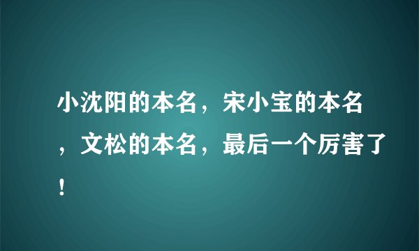 小沈阳的本名，宋小宝的本名，文松的本名，最后一个厉害了！