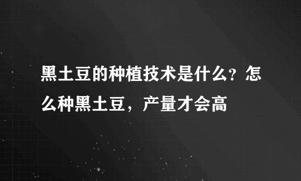 黑土豆的种植技术是什么？怎么种黑土豆，产量才会高