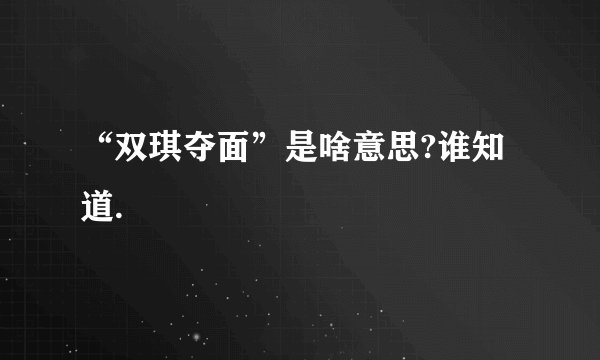 “双琪夺面”是啥意思?谁知道.