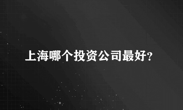 上海哪个投资公司最好？