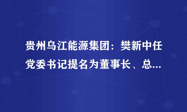 贵州乌江能源集团：樊新中任党委书记提名为董事长、总经理人选