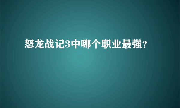 怒龙战记3中哪个职业最强？