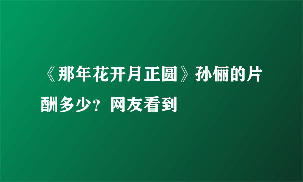 《那年花开月正圆》孙俪的片酬多少？网友看到