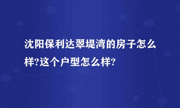 沈阳保利达翠堤湾的房子怎么样?这个户型怎么样?