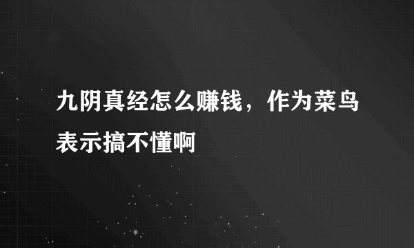 九阴真经怎么赚钱，作为菜鸟表示搞不懂啊